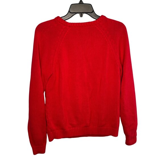 Lands End women’s Drifter Red Cable Knit Sweater Size M petite (10-12) Crew Neck - Picture 2 of 10